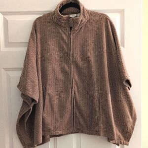 L. L. Bean Tan Herringbone Full Zip Fleece Poncho Cape Jacket Size M